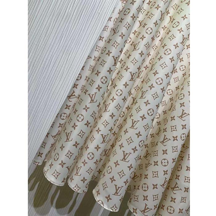 Louis Vuitton Women LV Monogram Midi Skirt Silk Beige 1AFOJN