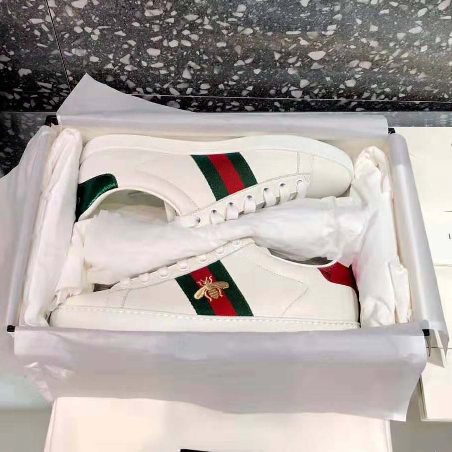 Gucci Men Ace Embroidered Sneaker Bee in White