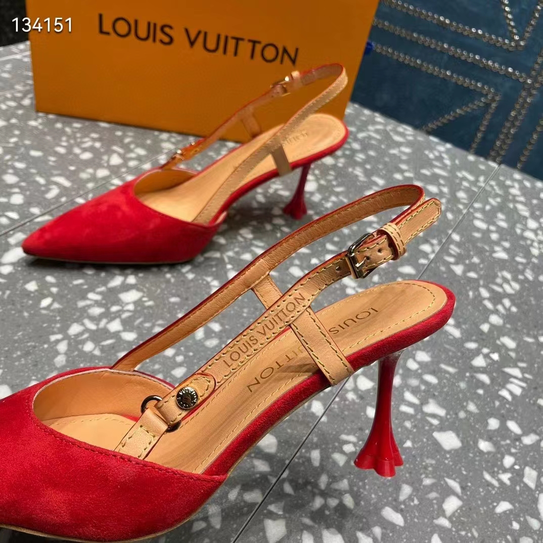 Louis Vuitton LV Women Blossom Slingback Pump Red Suede Baby Goat Leather Cowhide