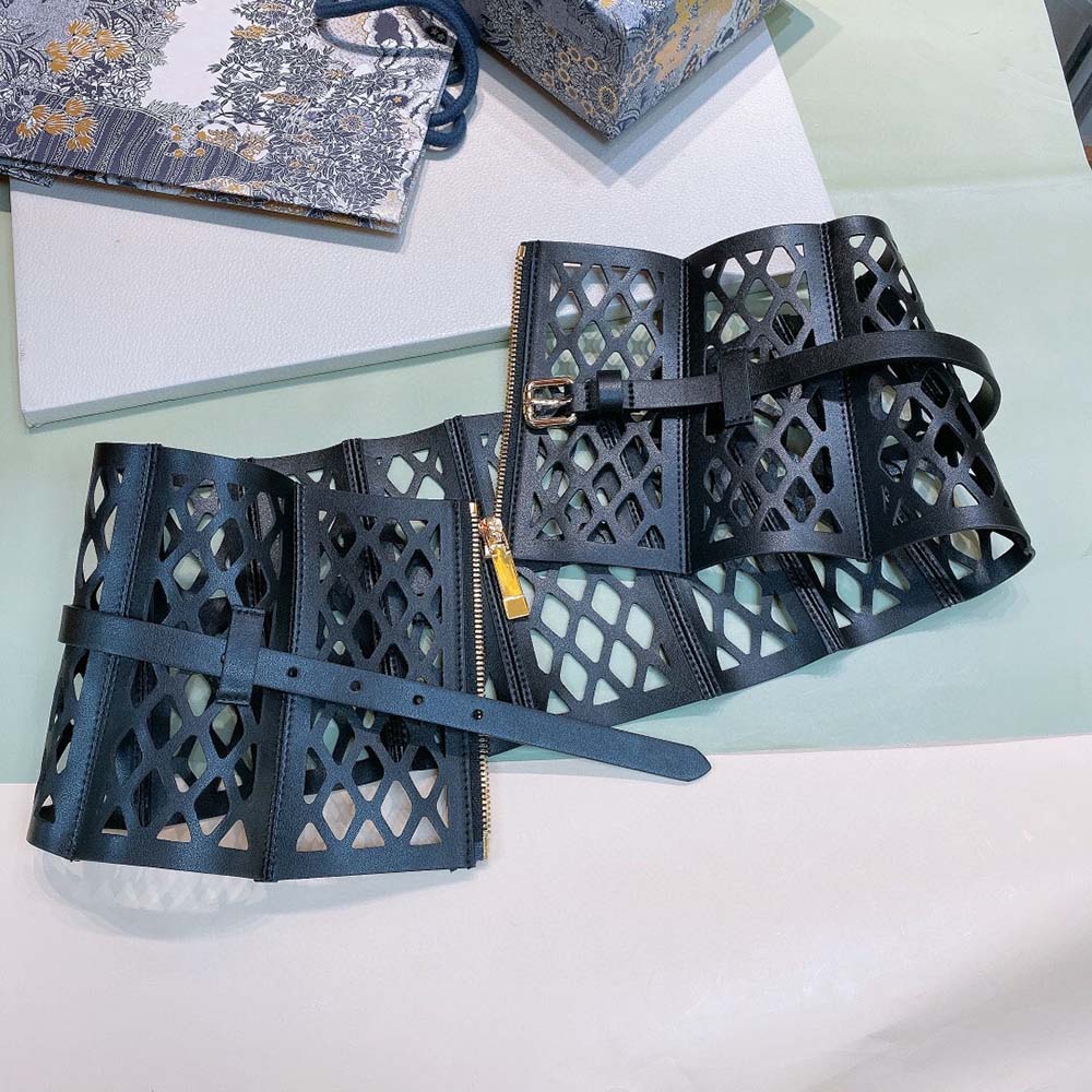 Dior Women D-Trap Corset Belt Black Smooth Calfskin 16 CM