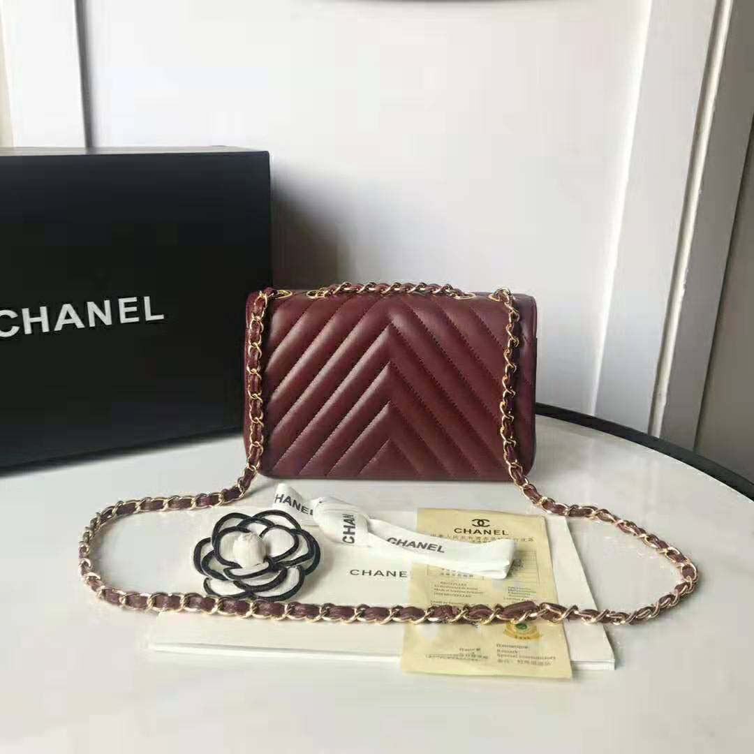 Chanel Women Mini Flap Bag in Calfskin Leather-Red