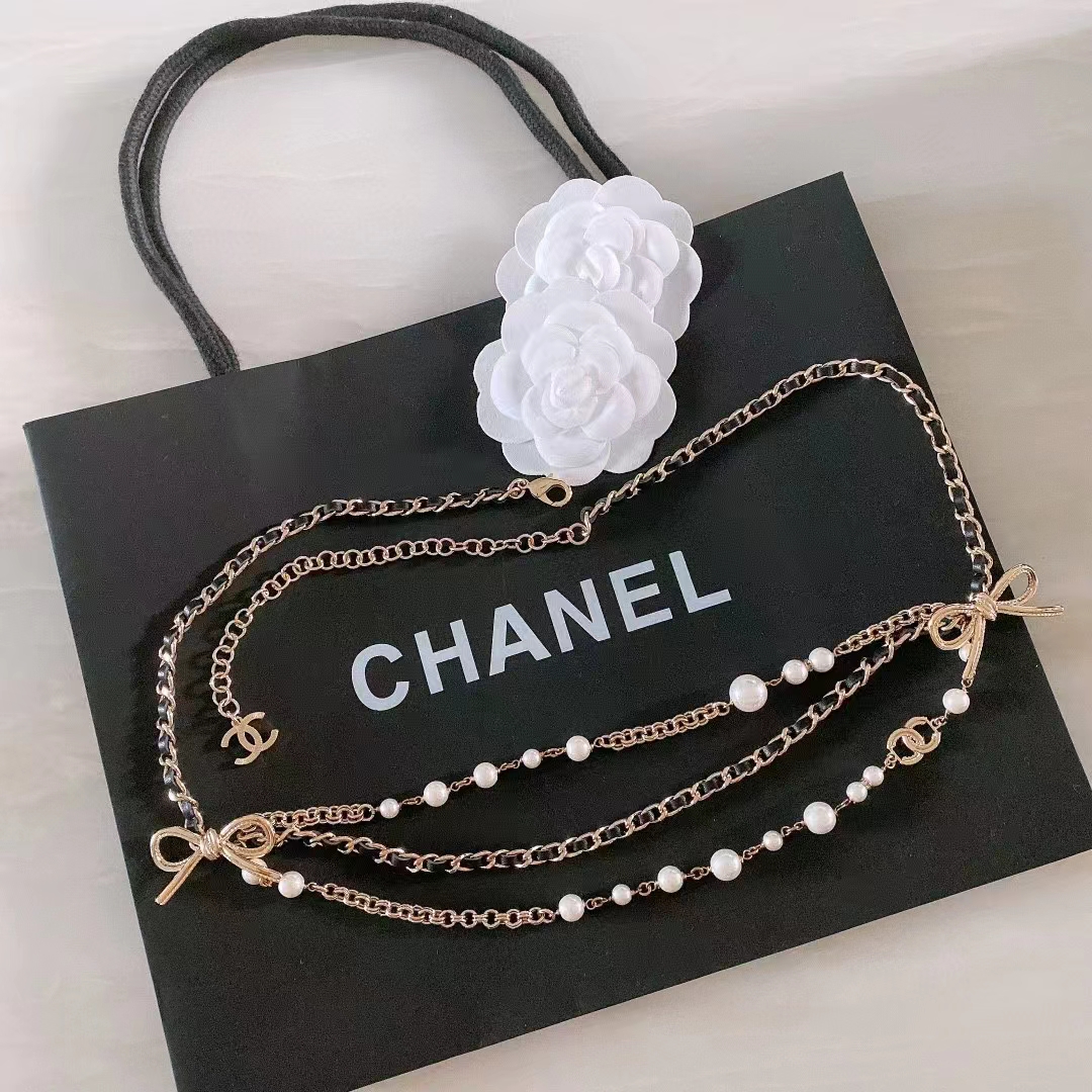 Chanel Women CC Chain Belt Gold Metal Resin Glass Pearls Strass Black Calfskin Leather