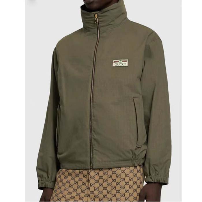 Gucci Men GG Lightweight Canvas Jacket Olive Green Nylon Interlocking G