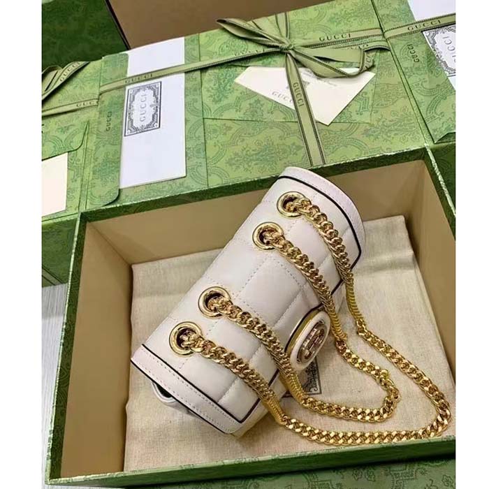 Gucci Women GG Deco Mini Shoulder Bag White Quilted Leather Interlocking G