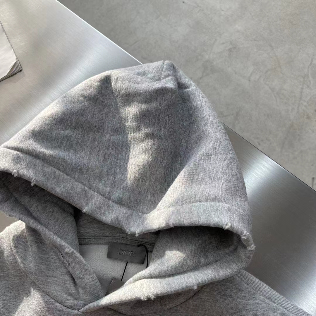 Dior Men CD Christian Dior Couture Hooded Sweatshirt Gray Cotton Fleece Dévoré Effect