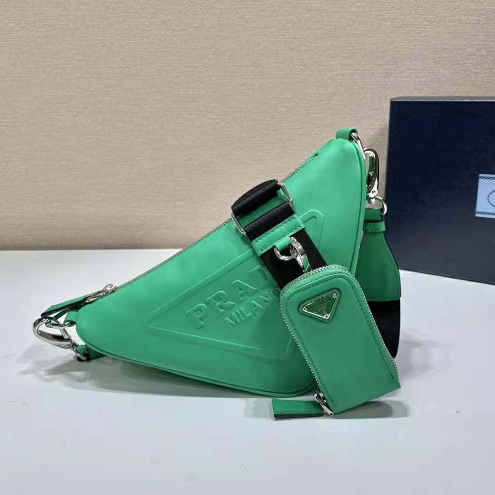Prada Women Leather Triangle Shoulder Bag-Green