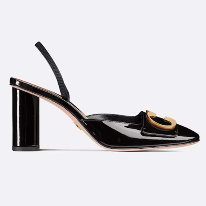Dior Women CD C’est Dior Slingback Pump Black Patent Calfskin Stretch Leather