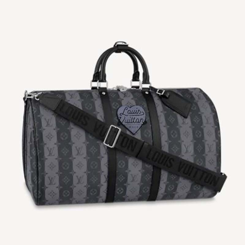 Louis Vuitton LV Unisex Keepall Bandoulière 55 Travel Bag Monogram Stripes Eclipse Coated Canvas