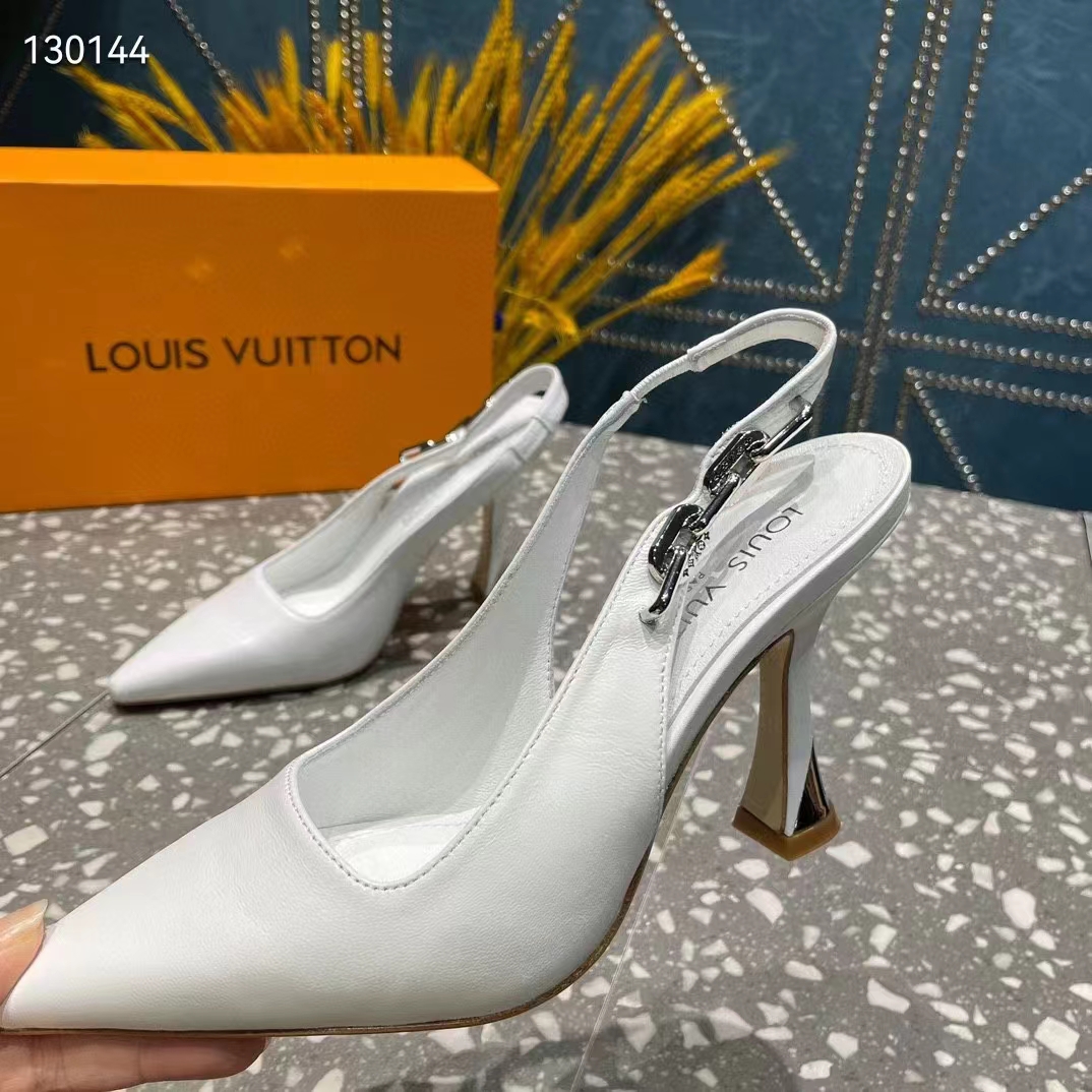 Louis Vuitton LV Women Sparkle Slingback Pump Silver Metallic Calf Leather 9.5 Cm Heel