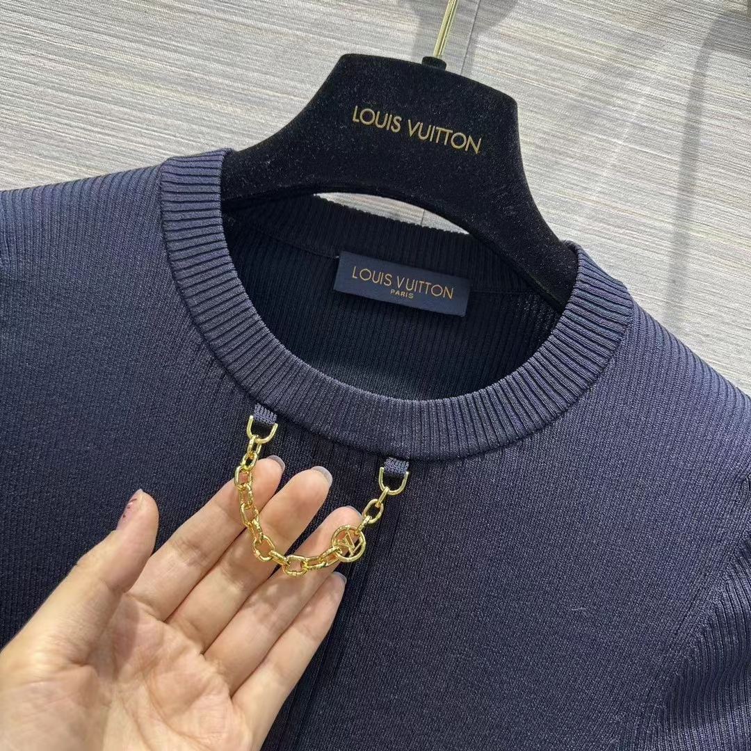 Louis Vuitton Women LV Ribbed Knit Top Wool Cashmere Dark Blue 1AFFRR