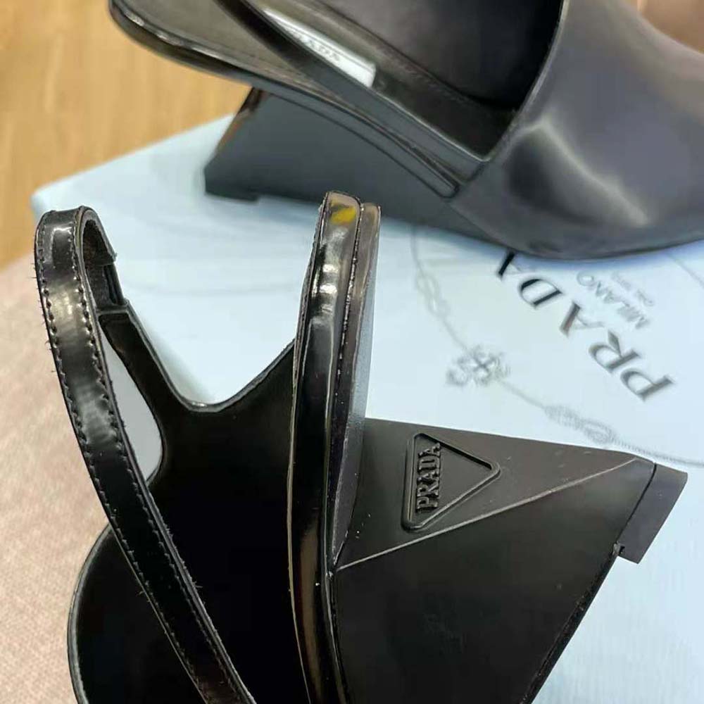 Prada Women Brushed Leather Slingback Pumps in 65mm Heel-Black