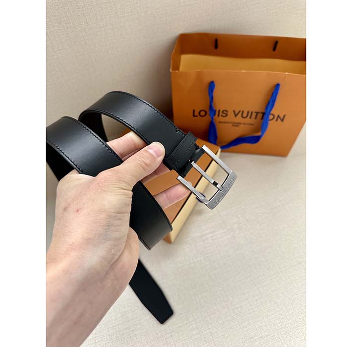 Louis Vuitton Unisex LV City Pin 35 MM Belt Black Smooth Calf Leather