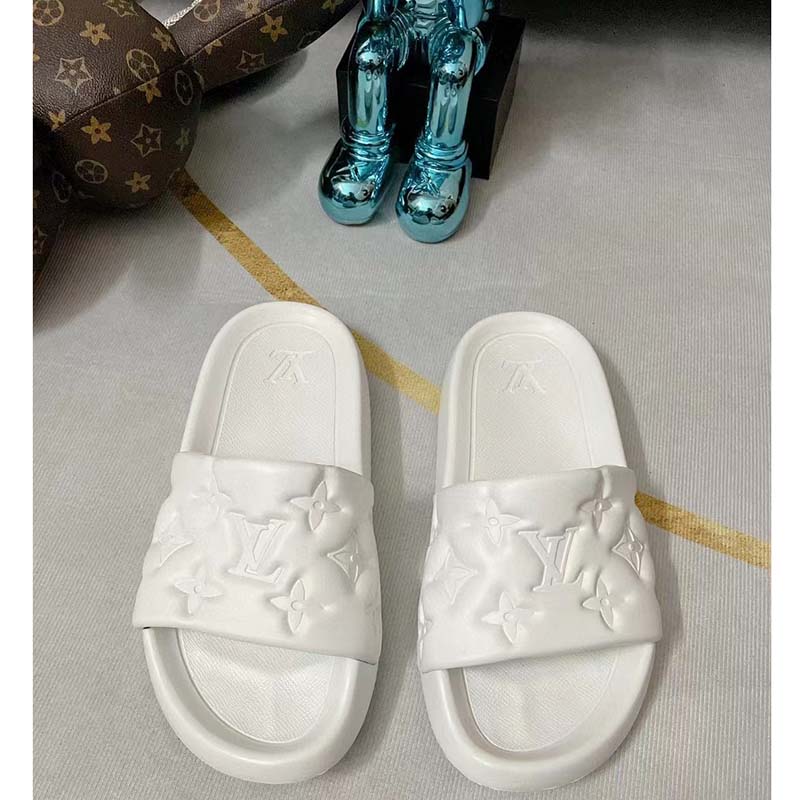 Louis Vuitton LV Unisex Waterfront Mule White Monogram Embossed Rubber Waterproof
