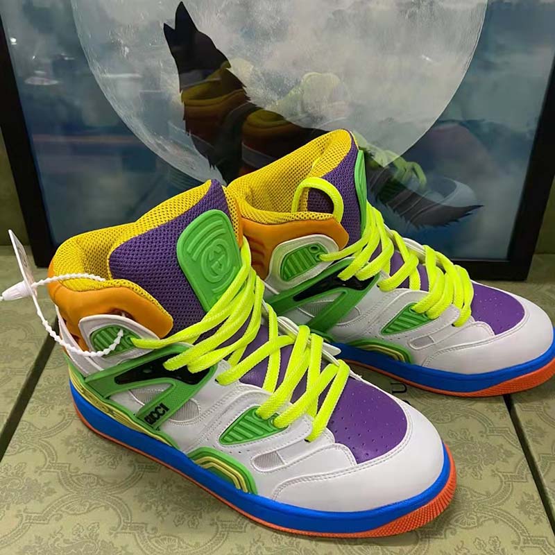 Gucci Unisex GG Gucci Basket Sneaker Green Demetra Rubber Interlocking G Patch