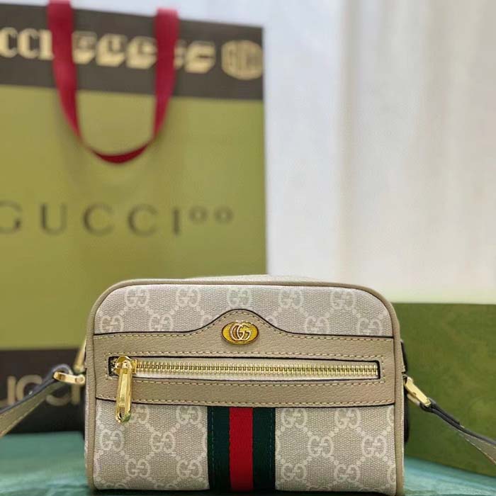 Gucci GG Women Ophidia GG Mini Bag Beige Ebony GG Supreme Canvas