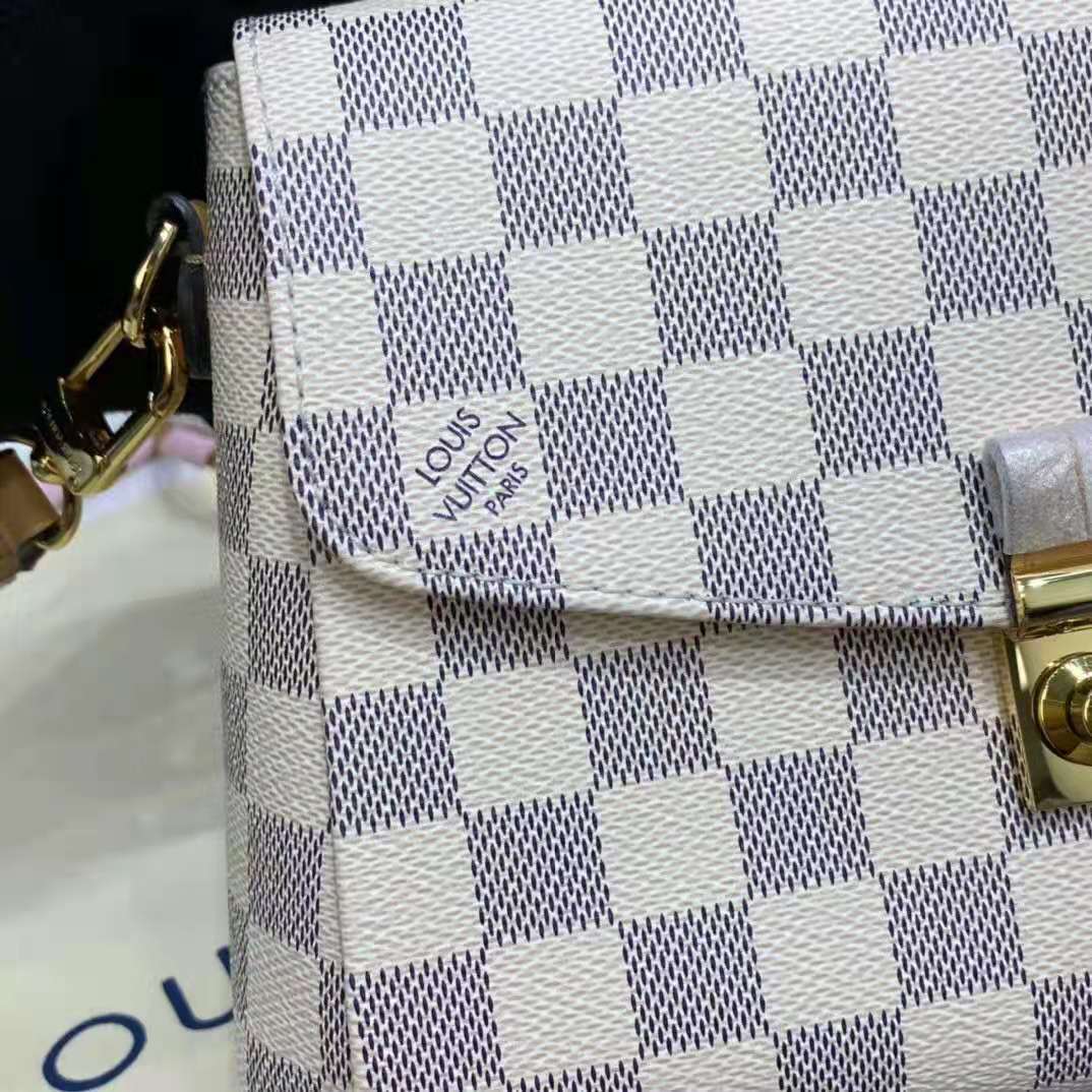 Louis Vuitton LV Women Croisette Hand Bag Pink Damier Azur Coated Canvas