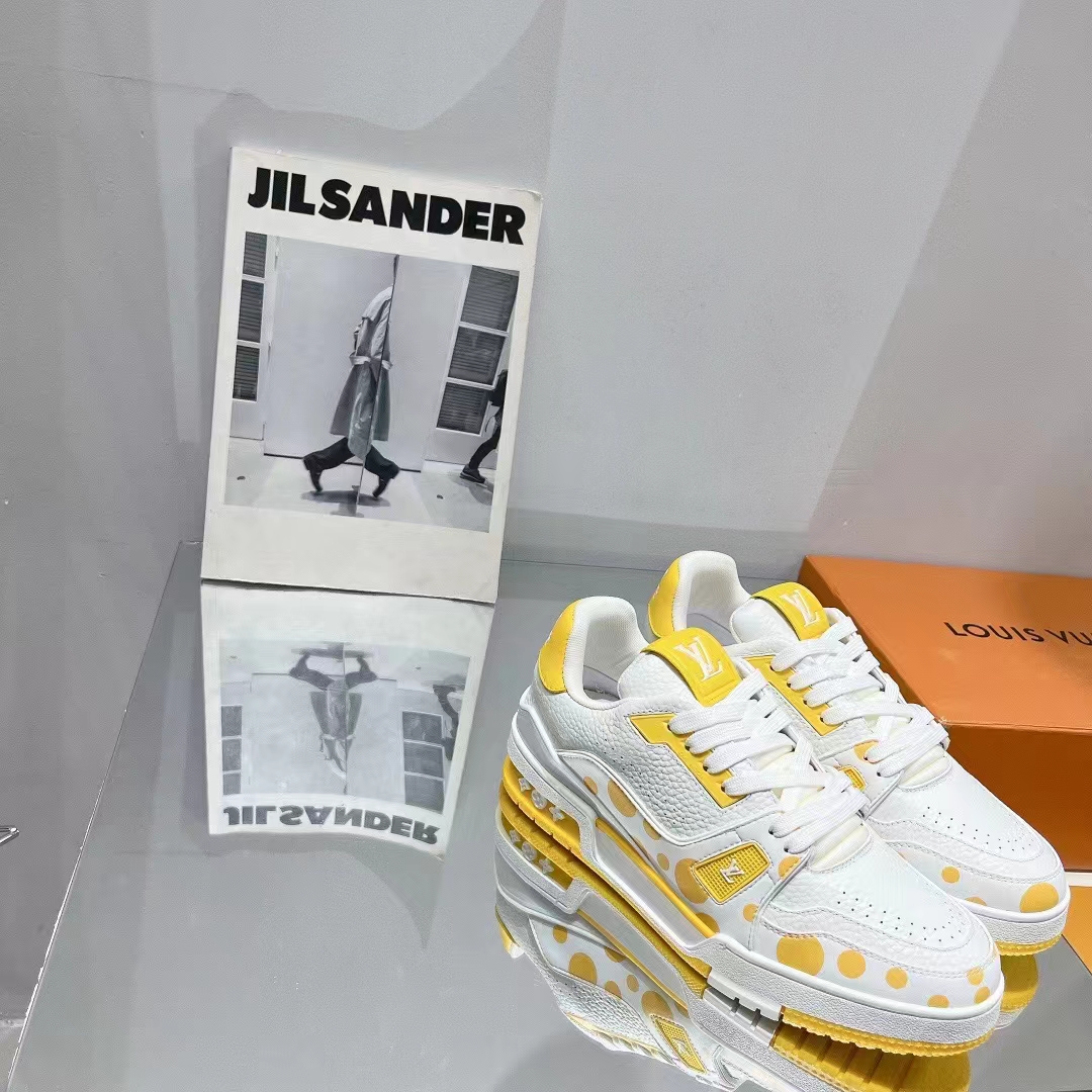 Louis Vuitton LV Unisex LV x YK LV Trainer Sneaker Yellow Calf Leather Rubber