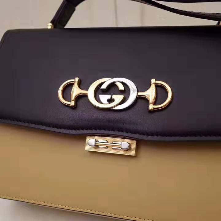 Gucci GG Women Gucci Zumi Smooth Leather Small Shoulder Bag in Black and Beige Smooth Leather