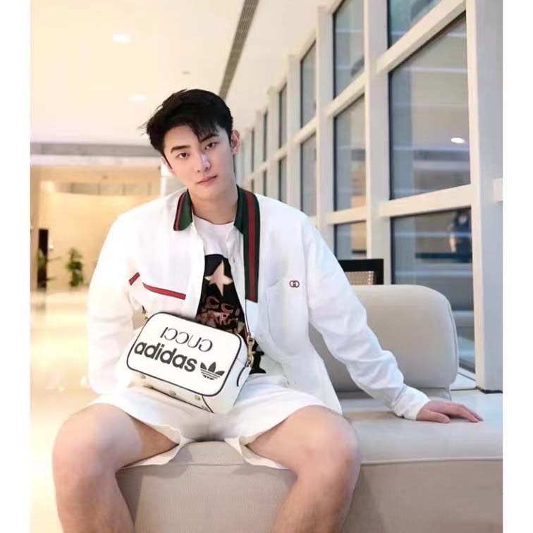 Gucci Unisex GG Adidas x Gucci Small Shoulder Bag White Leather Green Red Web