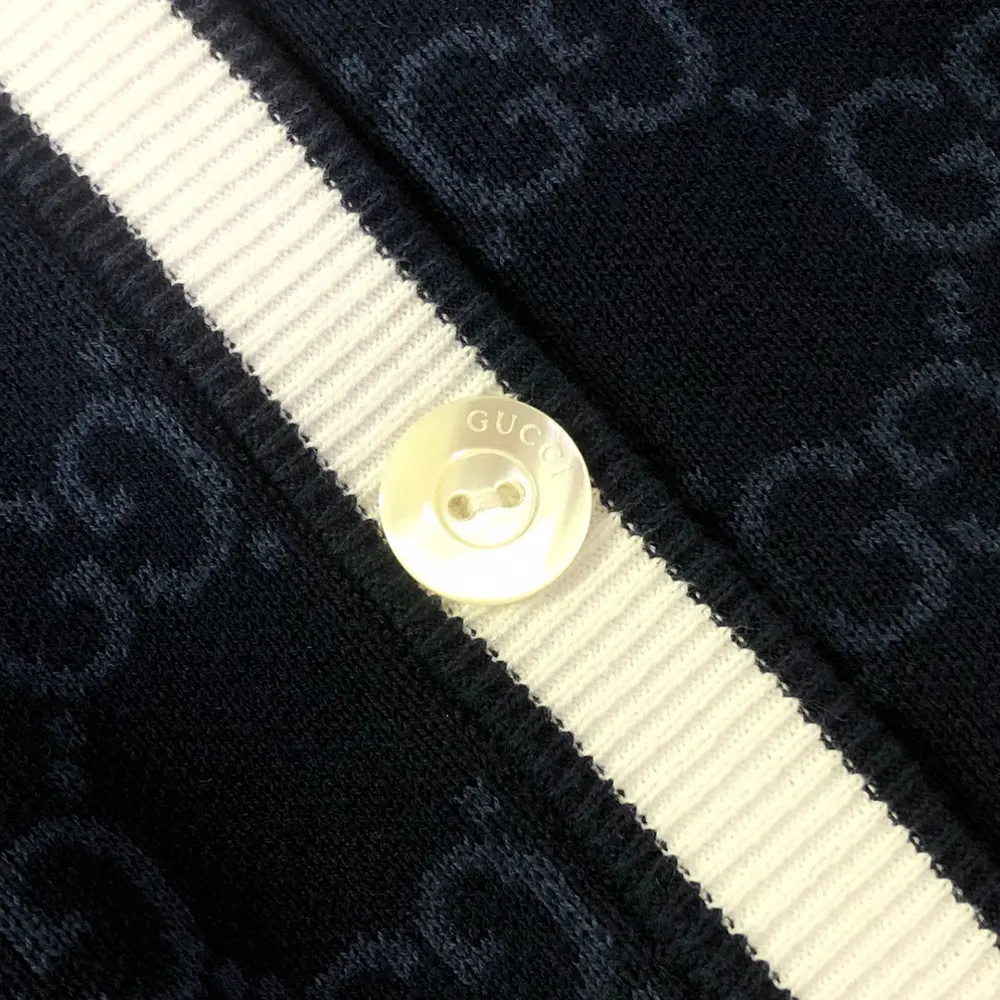 Gucci Women GG Fine Cotton Jacquard Cardigan-Navy 836304XKE0P