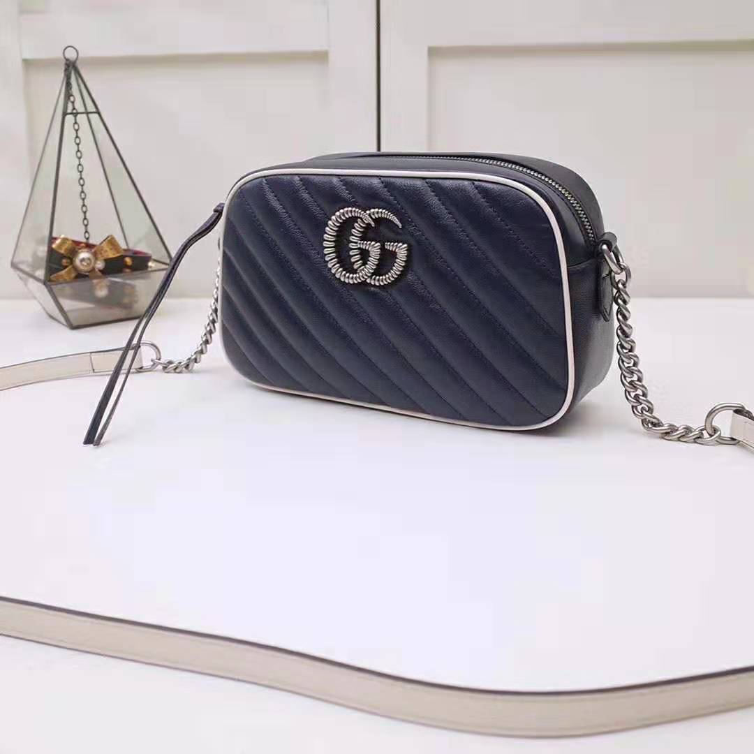 Gucci GG Women GG Marmont Matelassé Shoulder Bag in Blue Diagonal Matelassé Leather