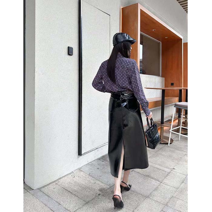 Louis Vuitton Women LV Monogram Cloud Shirt Silk Dark Grey Regular Fit