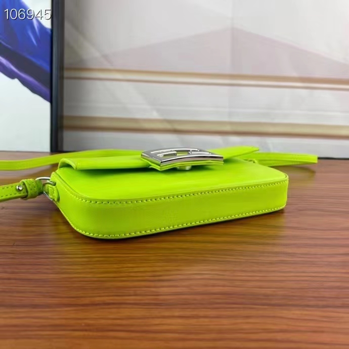 Fendi Women FF Baguette Phone Pouch Acid Green Silk Pouch