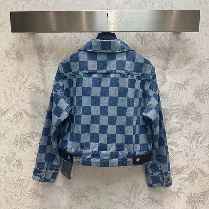 Louis Vuitton Men LV Damier Denim Jacket Cotton Blue Regular Fit 1AFGDH