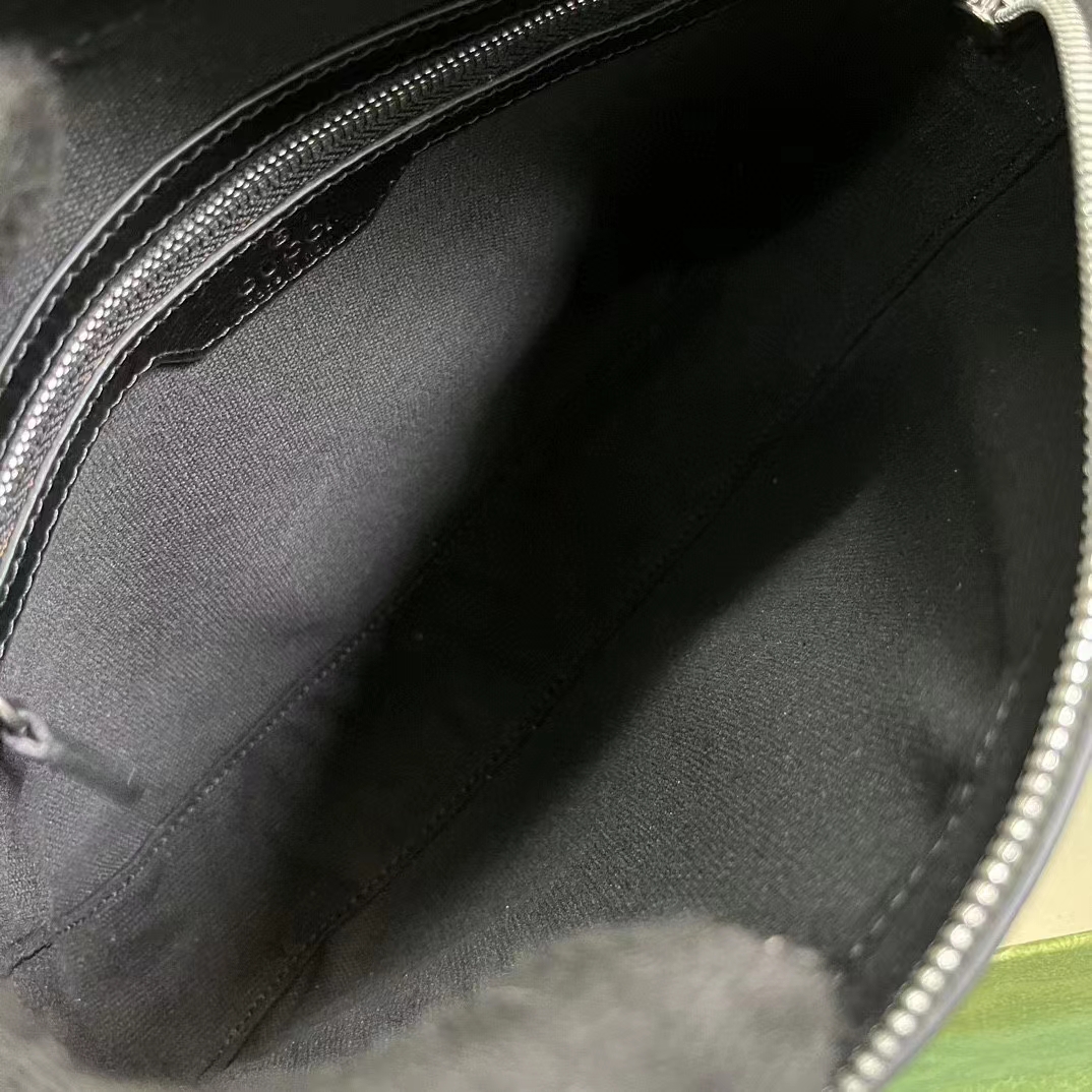 Gucci Unisex Jumbo GG Messenger Bag Black Canvas Leather Zip Closure