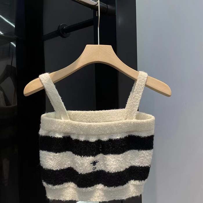 Dior Women CD Dior Marinière Bralette White Navy Blue Cotton