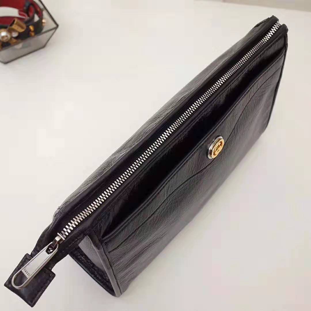 Gucci GG Men Pouch with Interlocking Bag in Black Soft Leather