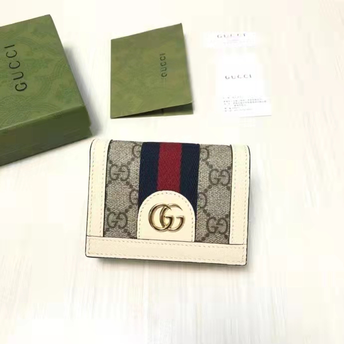 Gucci Unisex Ophidia Card Case Wallet Beige Ebony GG Supreme Canvas