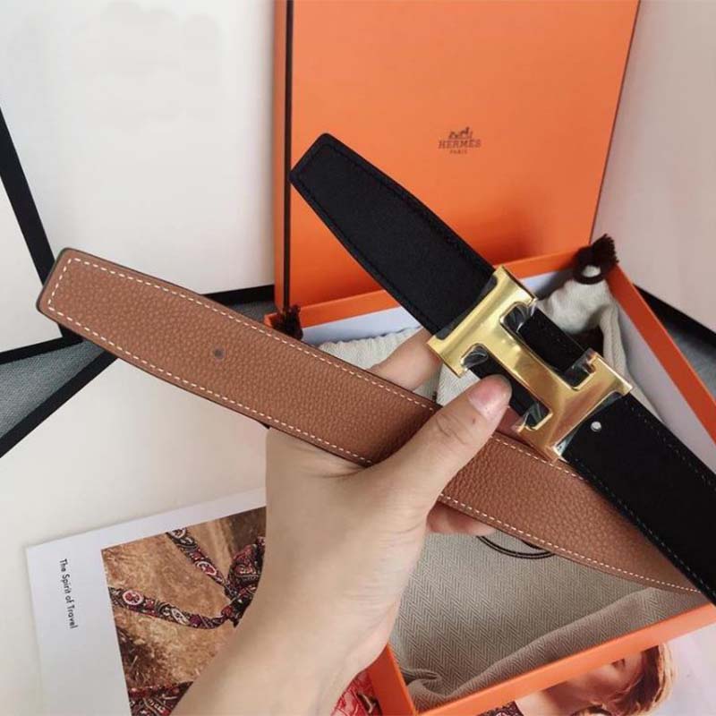 Hermes Men H Belt Buckle & Reversible Leather Strap 32 mm-Brown