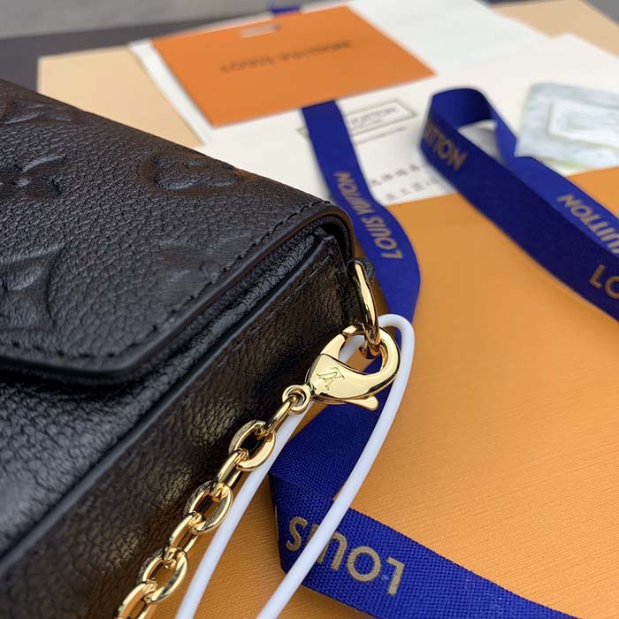 Louis Vuitton LV Women Félicie Pochette Black Monogram Empreinte Embossed Supple Grained Cowhide