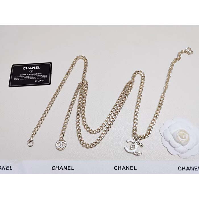 Chanel Women CC Belt Gold Tone Metal White Chanel Logo