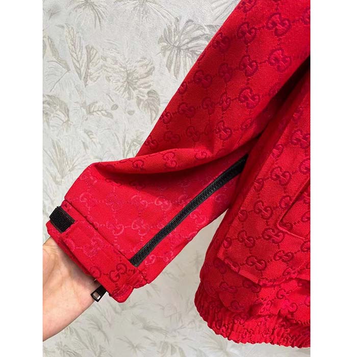 Gucci Women GG Canvas Bomber Jacket High Neck Drawstring Detachable Hood Gilet Dropped Shoulder