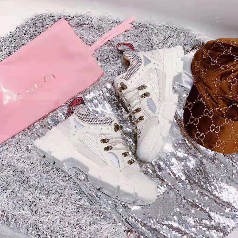 Gucci Women Flashtrek Sneaker with Removable Crystals 5.6cm Height-White