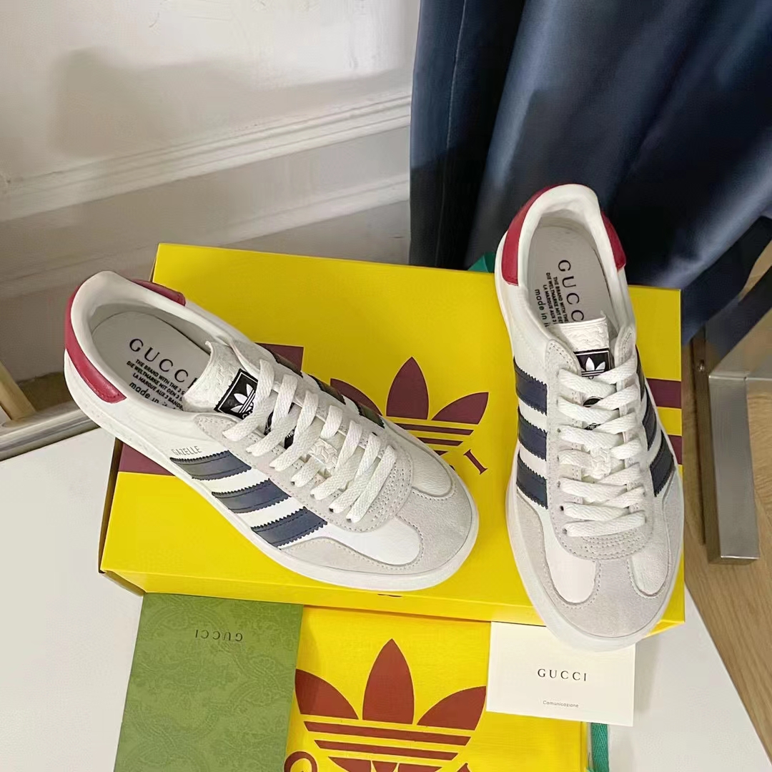 Gucci Unisex Adidas x Gucci Gazelle Sneaker White Suede Trefoil Label