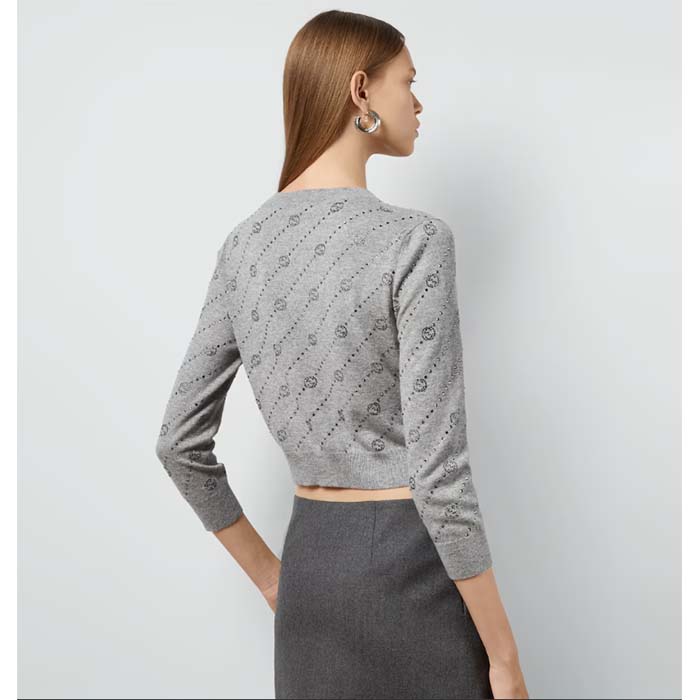 Gucci Women GG Cashmere Cardigan Interlocking G Crewneck Long Sleeves Two Front Pockets