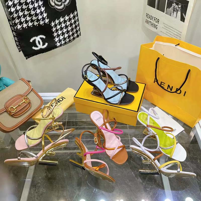 Fendi Women FF First Pink Nappa Leather High-Heeled Sandals 9.5 cm Heel