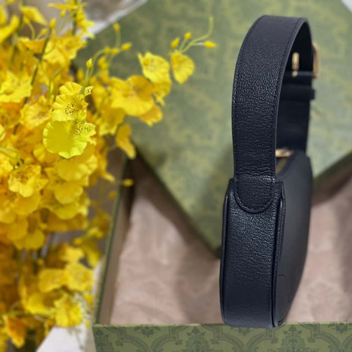 Gucci Women GG Aphrodite Shoulder Bag Double G Black Leather Zip Closure