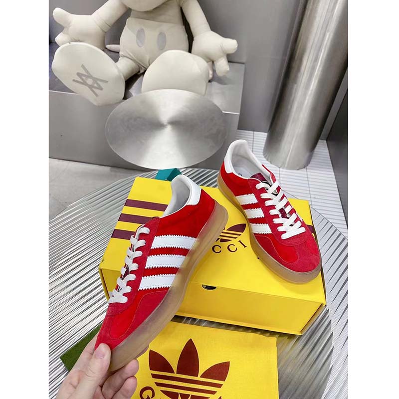 Gucci Unisex Adidas x Gucci Gazelle Sneaker Red Suede Trefoil Embossed