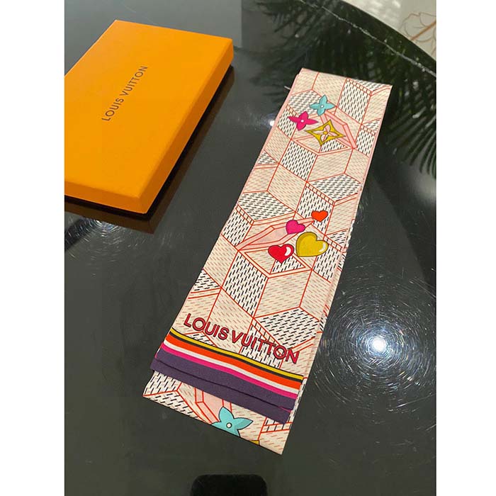 Louis Vuitton LV Women Damier Pop Up Bandeau Pink Azure Blue Silk Inkjet Print