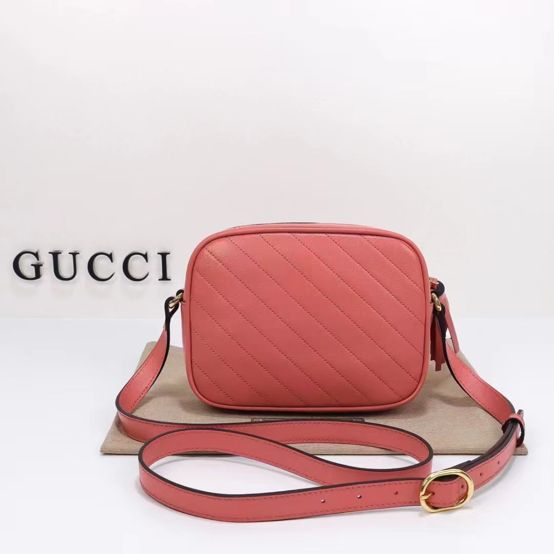 Gucci Women GG Blondie Small Shoulder Bag Pink Leather Zipper Closure
