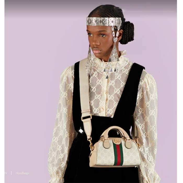 Gucci GG Women Ophidia Mini GG Top Handle Bag White Supreme Canvas