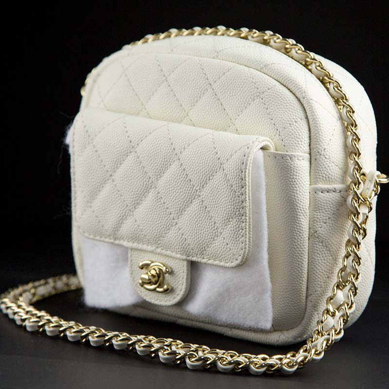 Chanel Women Vanity Case in Grained Calfskin Leather-White
