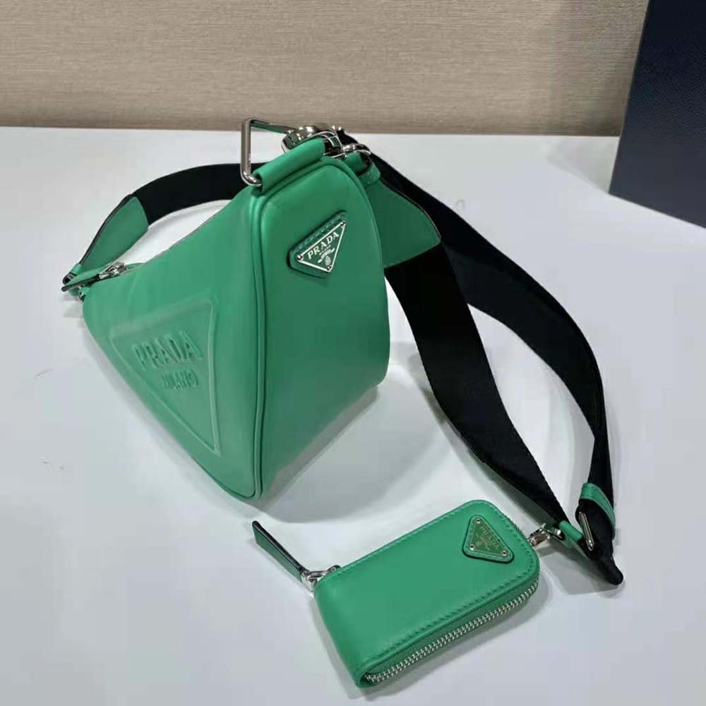 Prada Women Leather Triangle Shoulder Bag-Green
