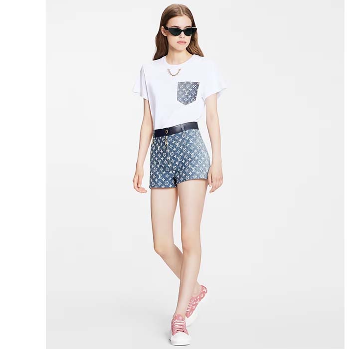 Louis Vuitton Women Monogram Pocket T-Shirt Cotton White Monogram Jacquard Denim LV Golden Chain