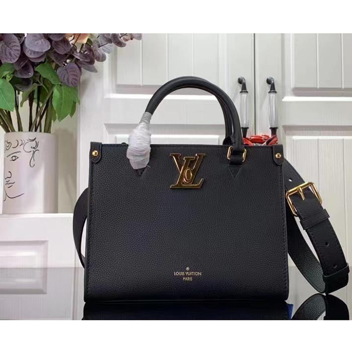 Louis Vuitton LV Women Lock Go Black Grained Calf Leather Microfiber Lining