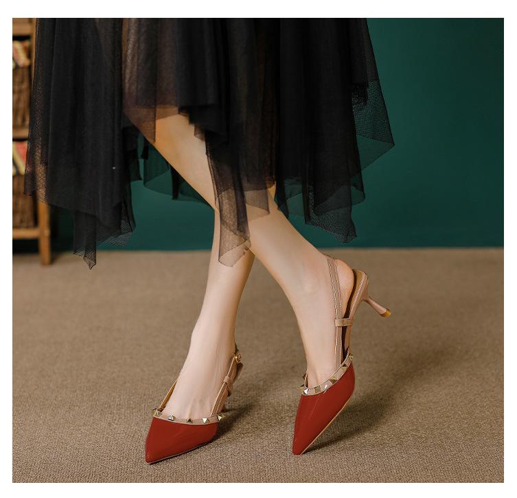 New style rivet buckle pointed toe high heels 1024022102